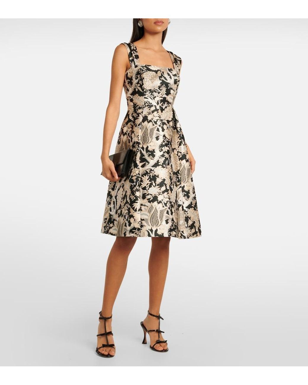 Carolina Herrera Black Floral Jacquard Midi Dress