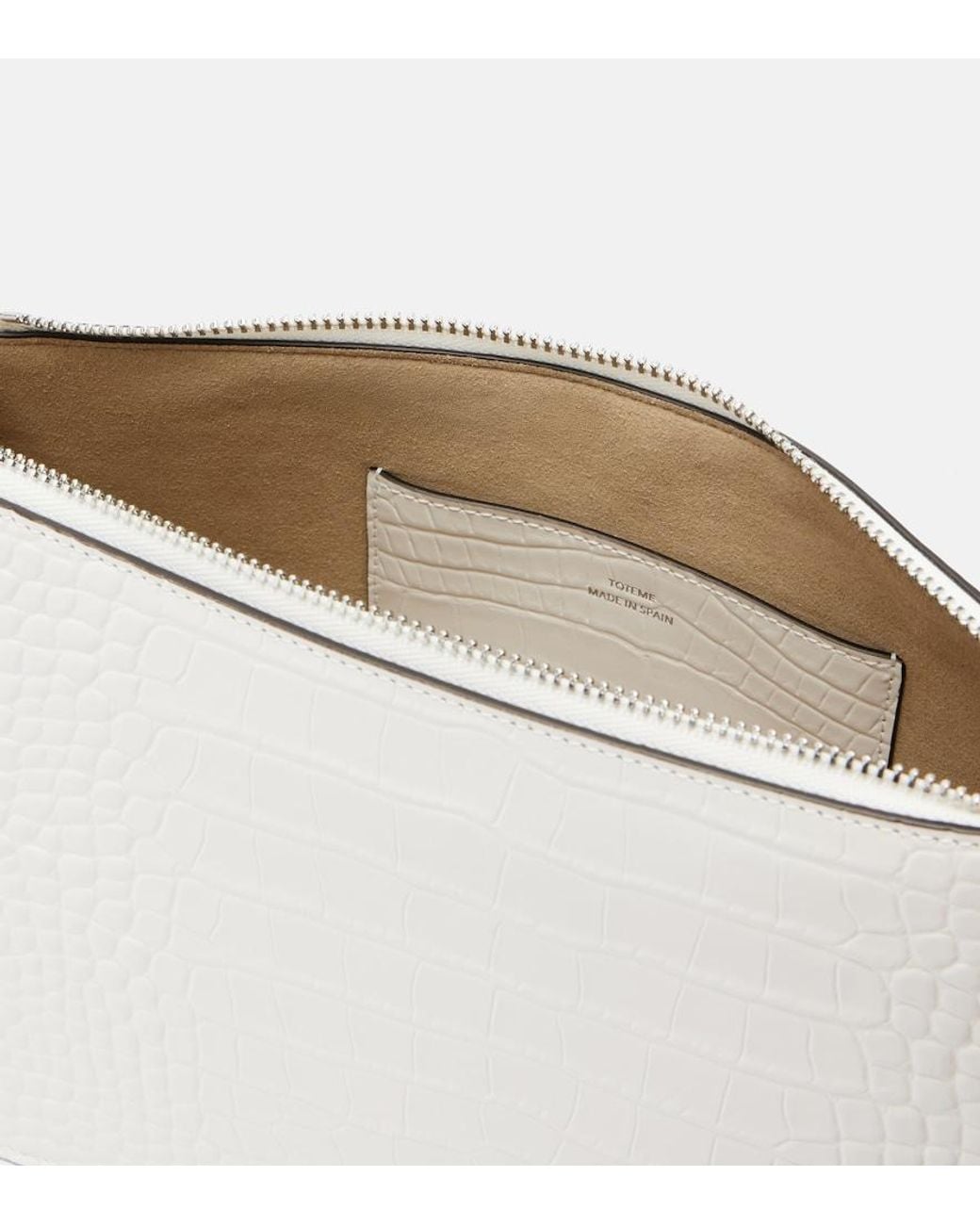 Totême White Threefold Croc-Effect Leather Clutch