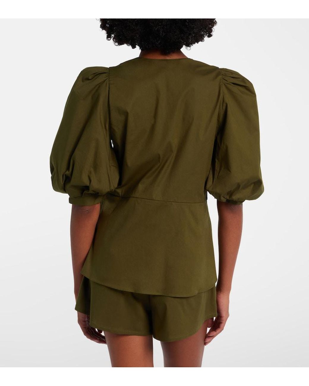 Adriana Degreas Green Puff-Sleeve Cotton-Blend Top