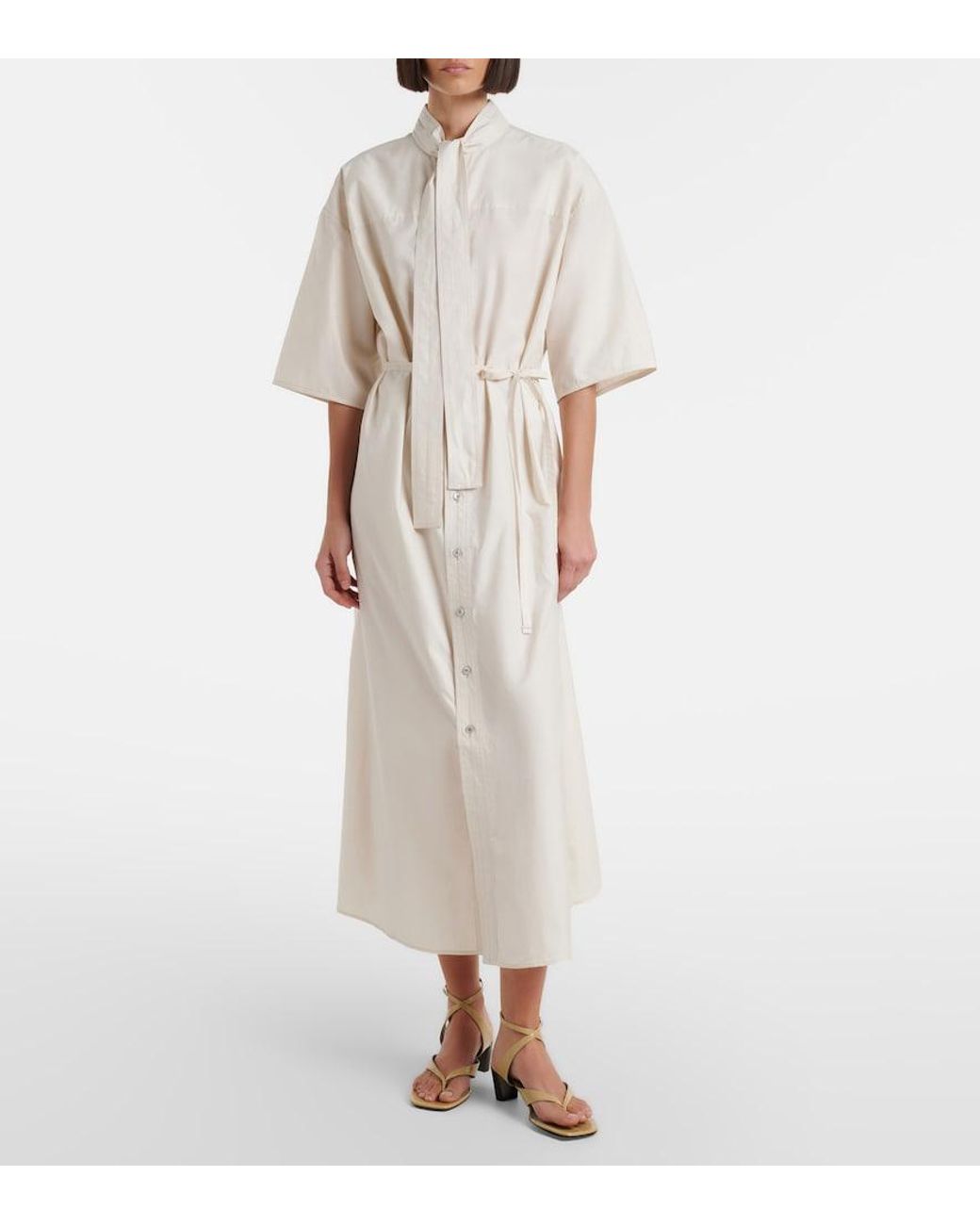 Lemaire White Tie-Neck Cotton And Silk Shirt Dress