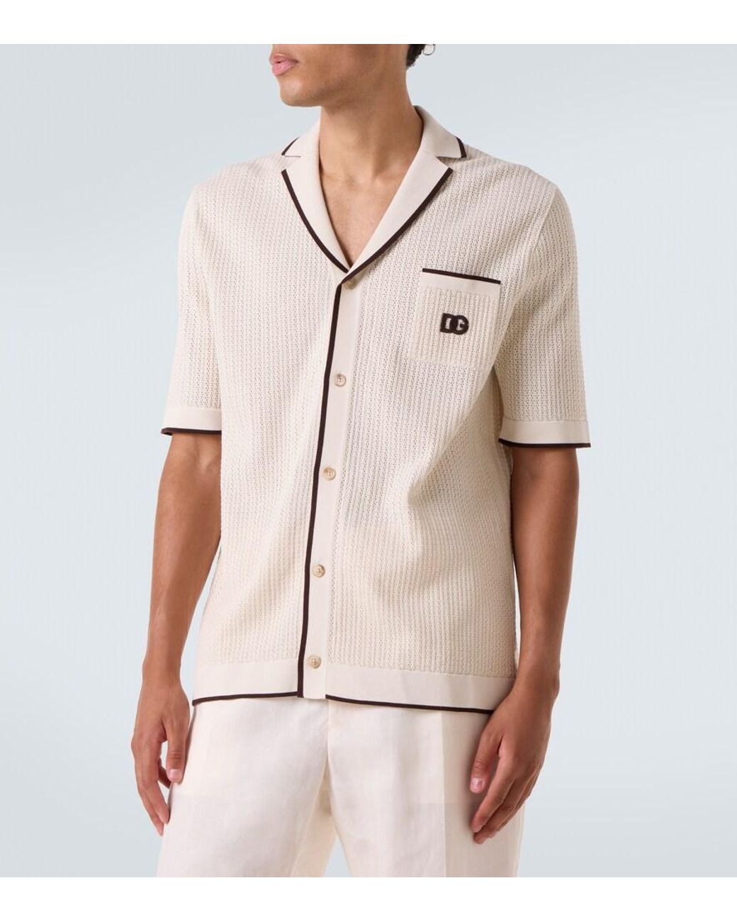 Dolce & Gabbana Natural Dg Knitted Cotton Shirt for men