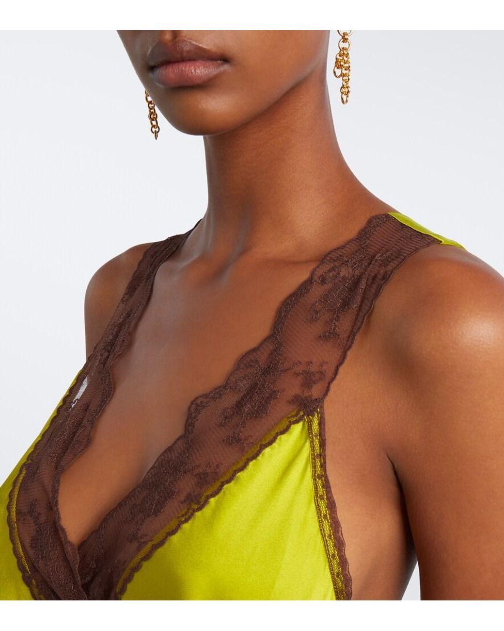 Sir Yellow Aries Cut-Out Lace-Trimmed Silk Slip Dress