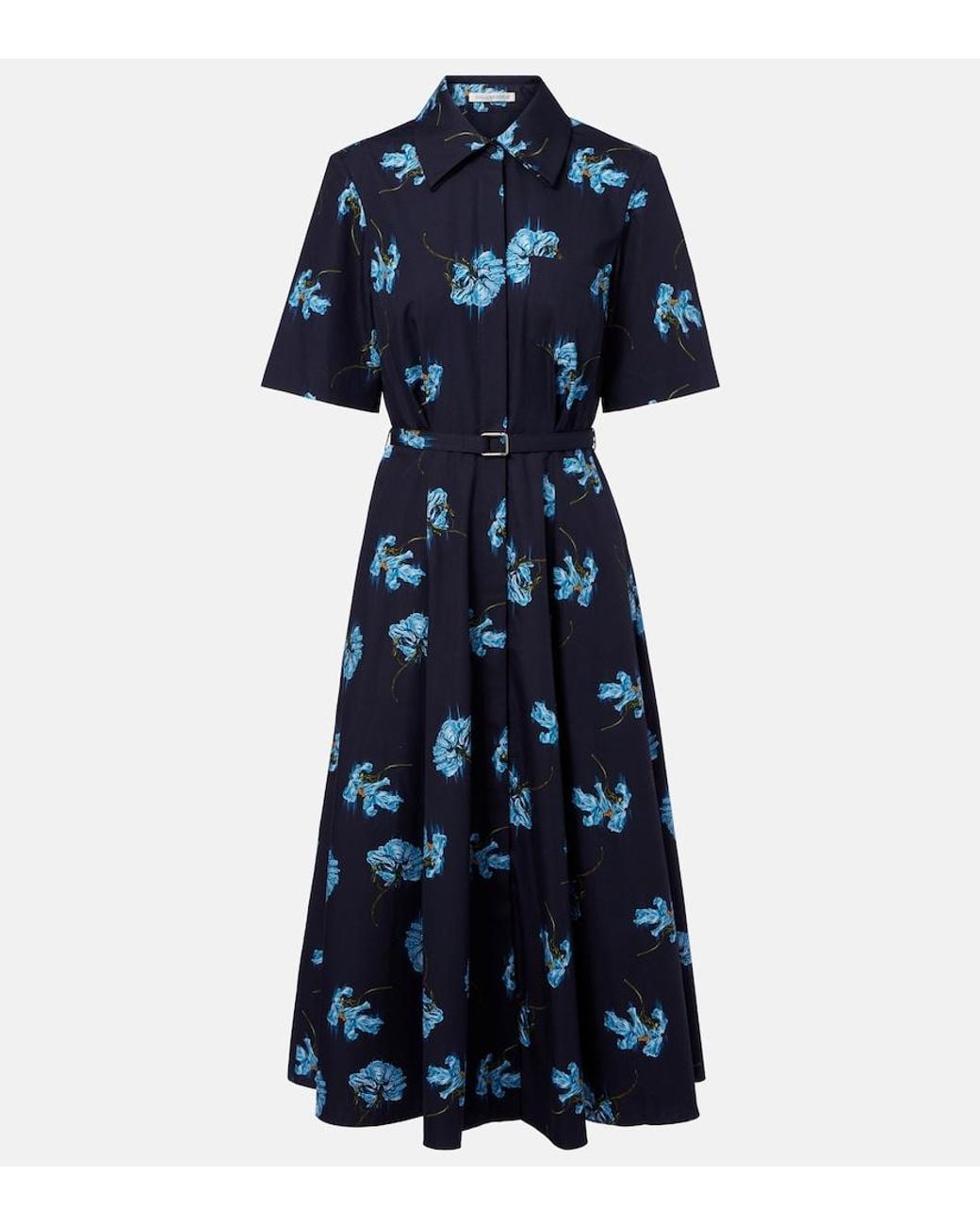 Emilia Wickstead Blue Floral Cotton Shirt Dress