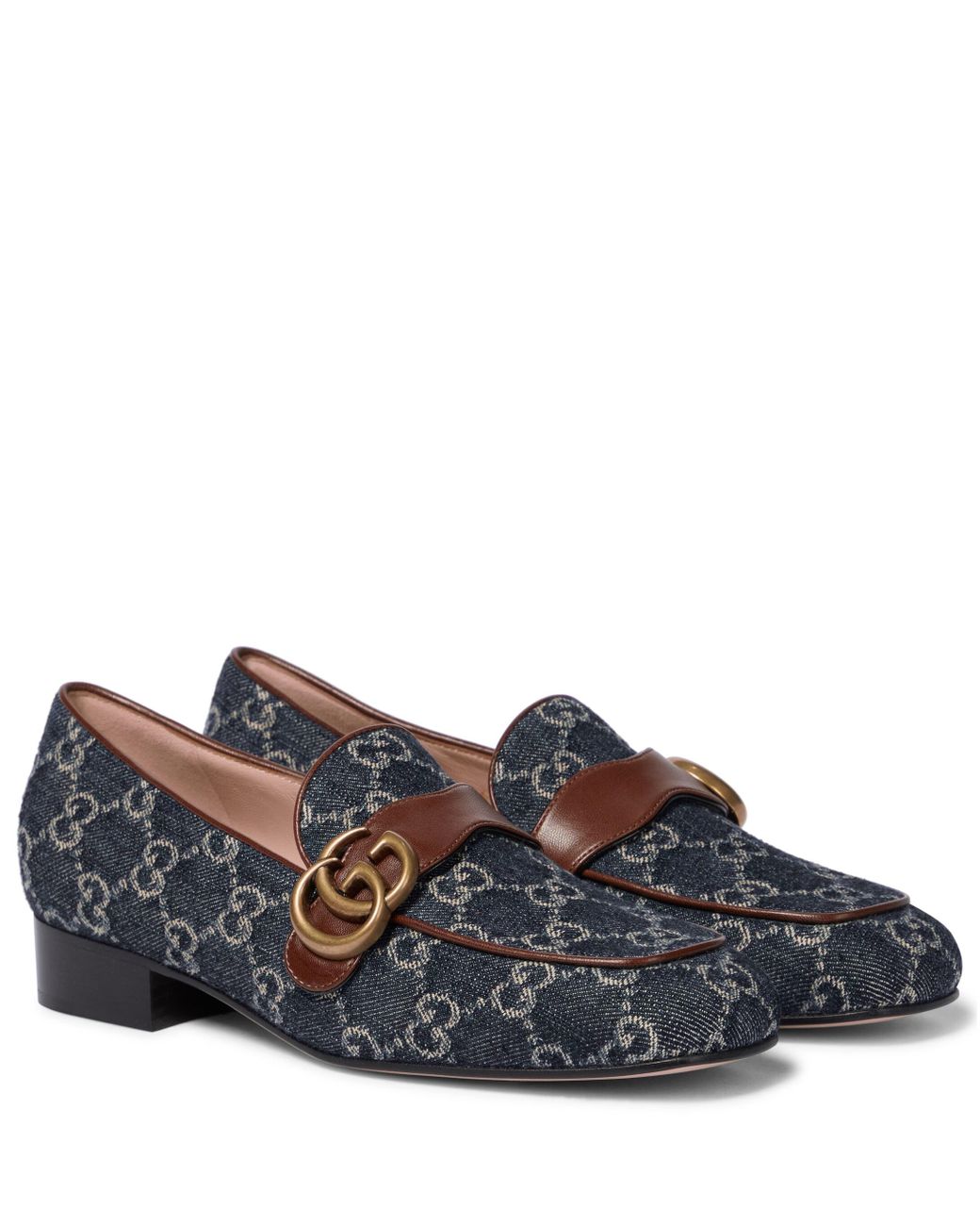 Gucci GG Marmont Denim Loafers in Blue | Lyst