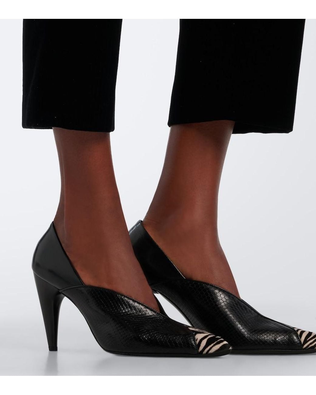 Isabel Marant Black Luza Calf Hair-Trimmed Snake-Effect Leather Pumps