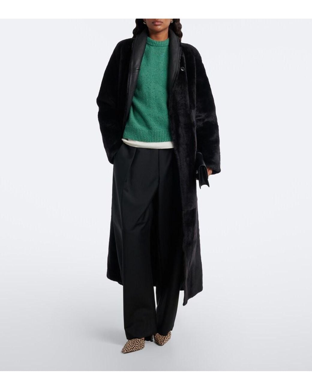 Yves Salomon Black Reversible Shearling And Leather Coat