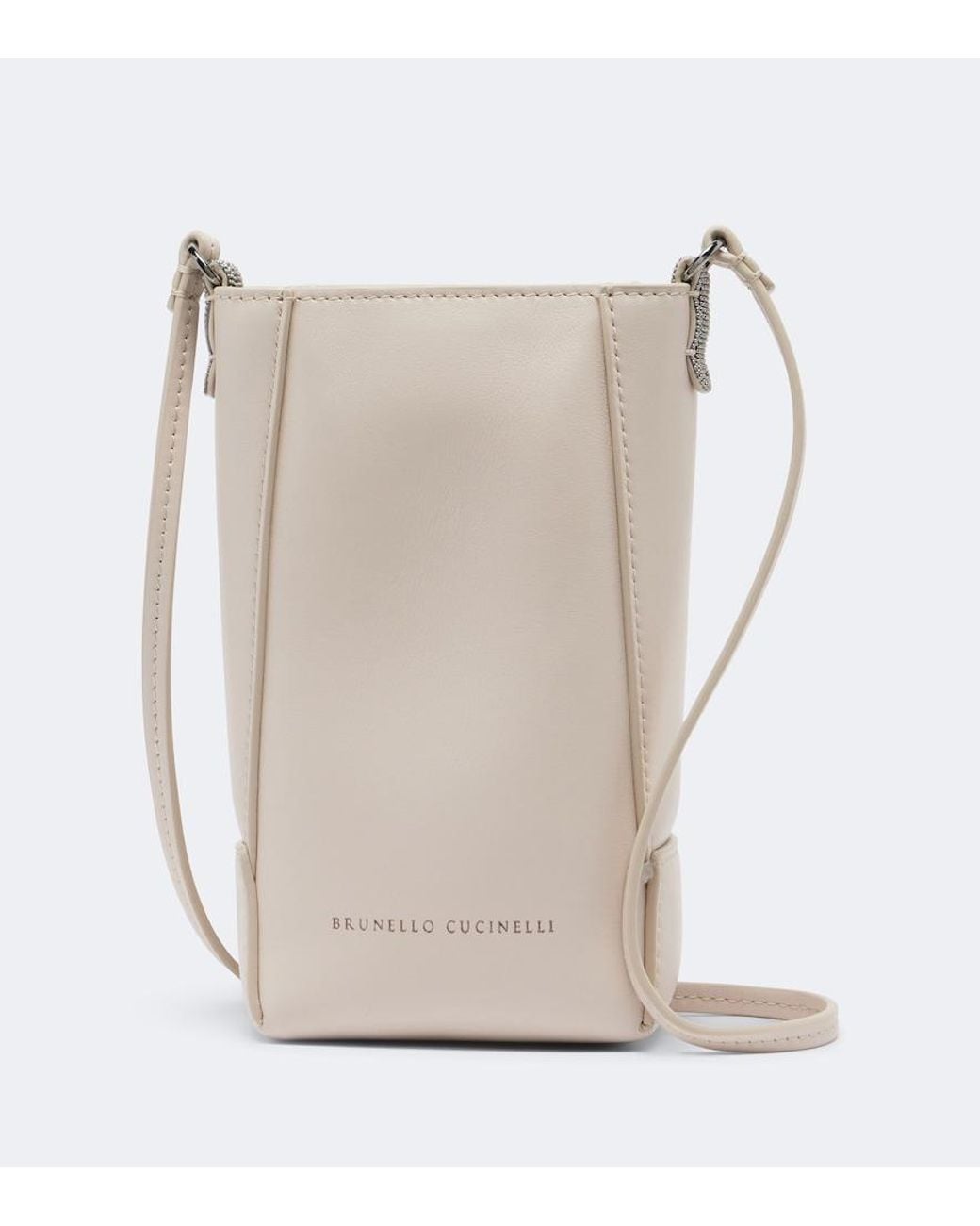 Brunello Cucinelli White Duo Mini Monili Leather Phone Pouch