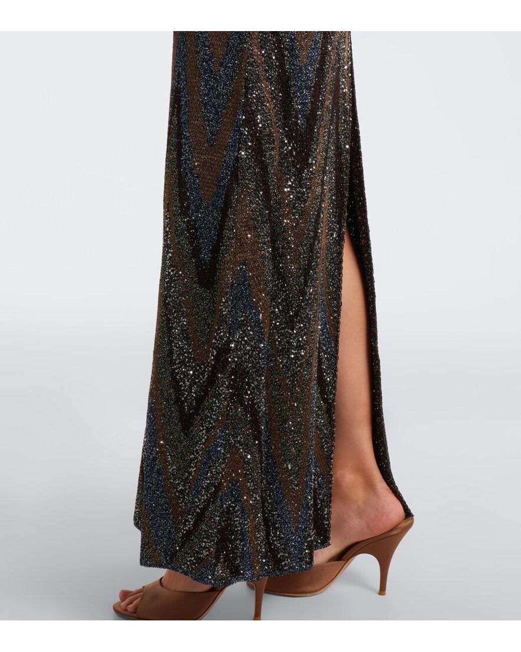 Missoni Gray Zigzag Sequined Lame Maxi Dress