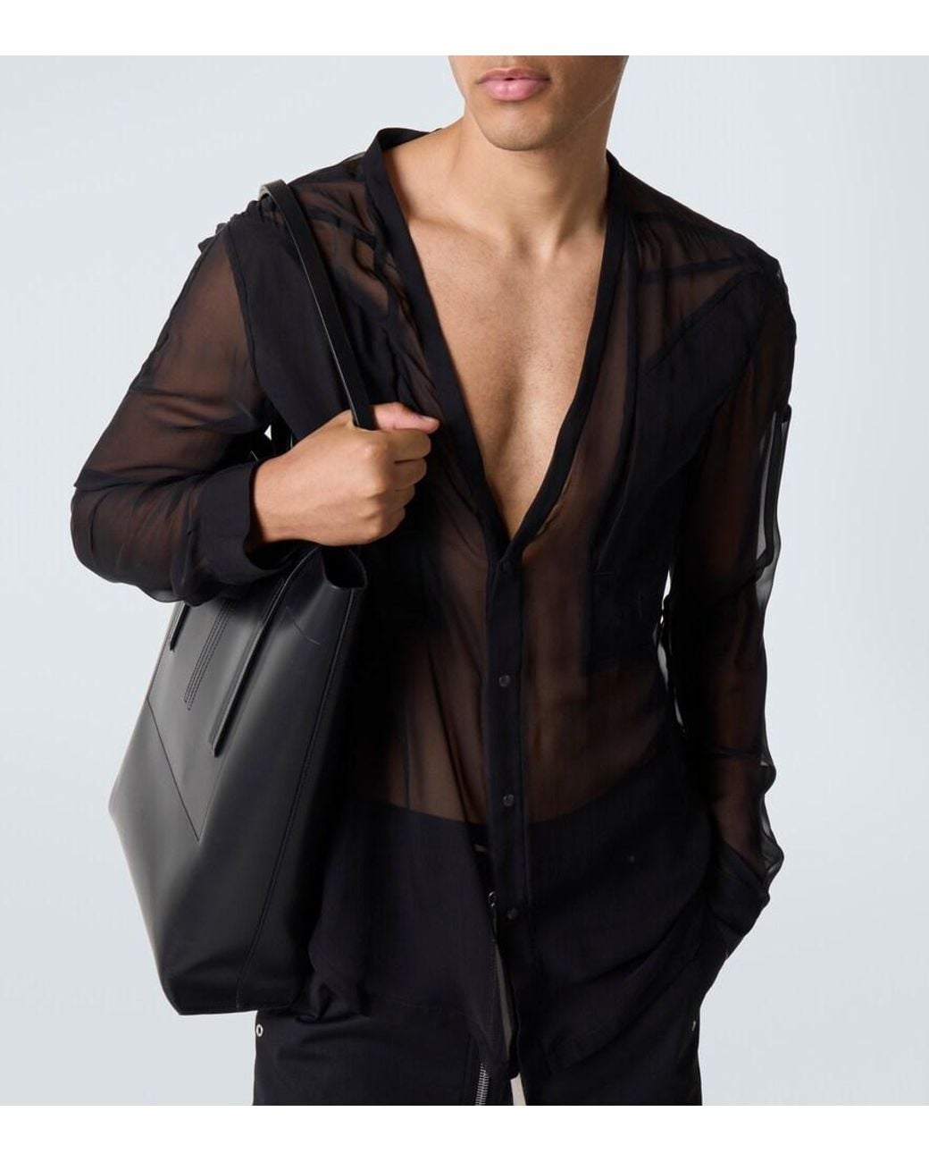 Rick Owens Black Sheer Silk Shirt for men