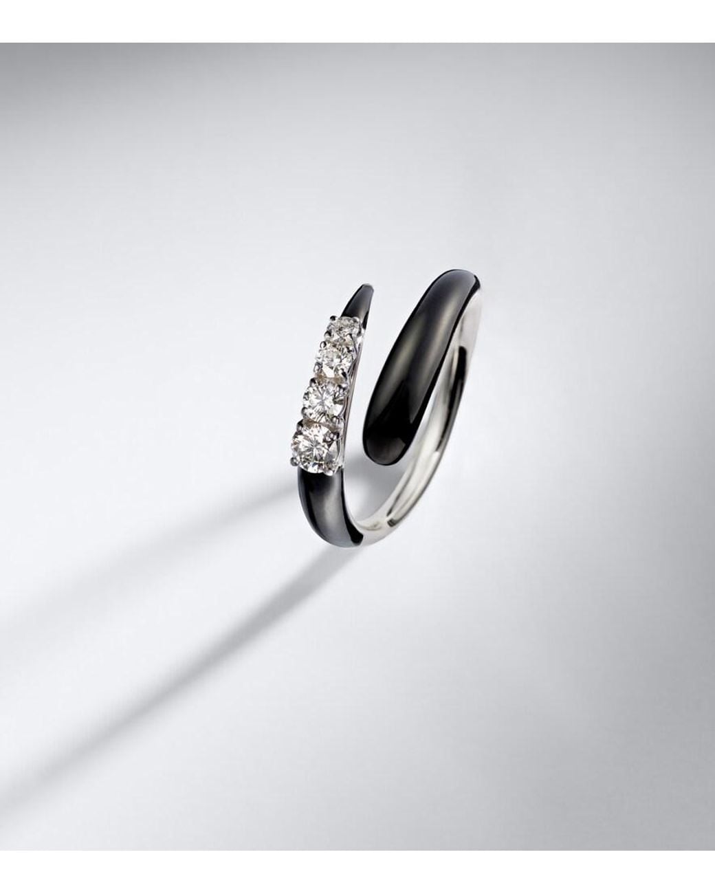 Nikos Koulis White Oui 18Kt And Enamel Ring With Diamonds
