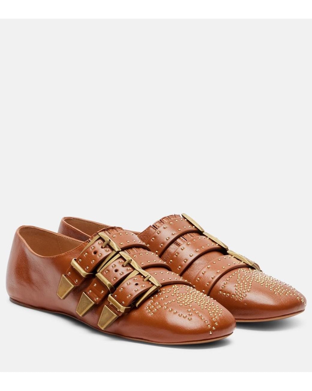 Chloé Brown Susanna Studded Leather Ballet Flats