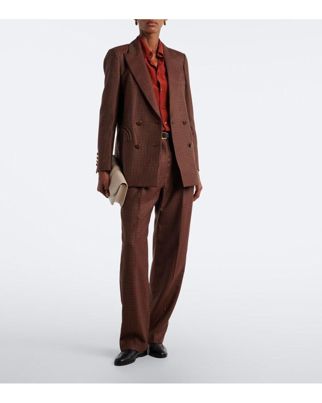 Blazé Milano Brown Fox Checked Virgin Wool Straight Pants