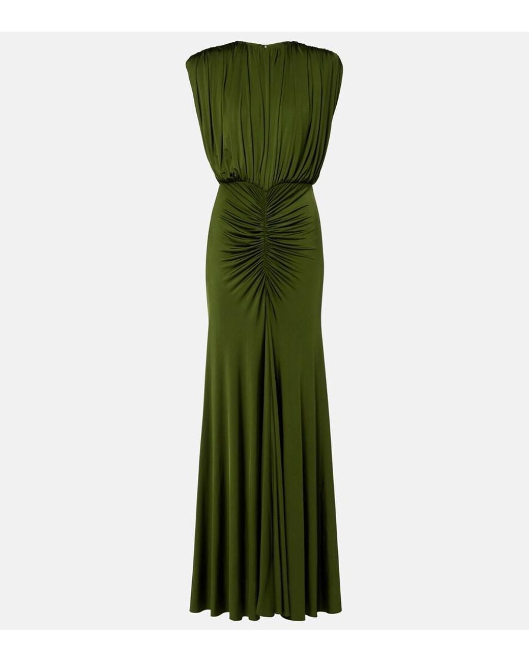 Self-Portrait Green Draped Ruched Gown