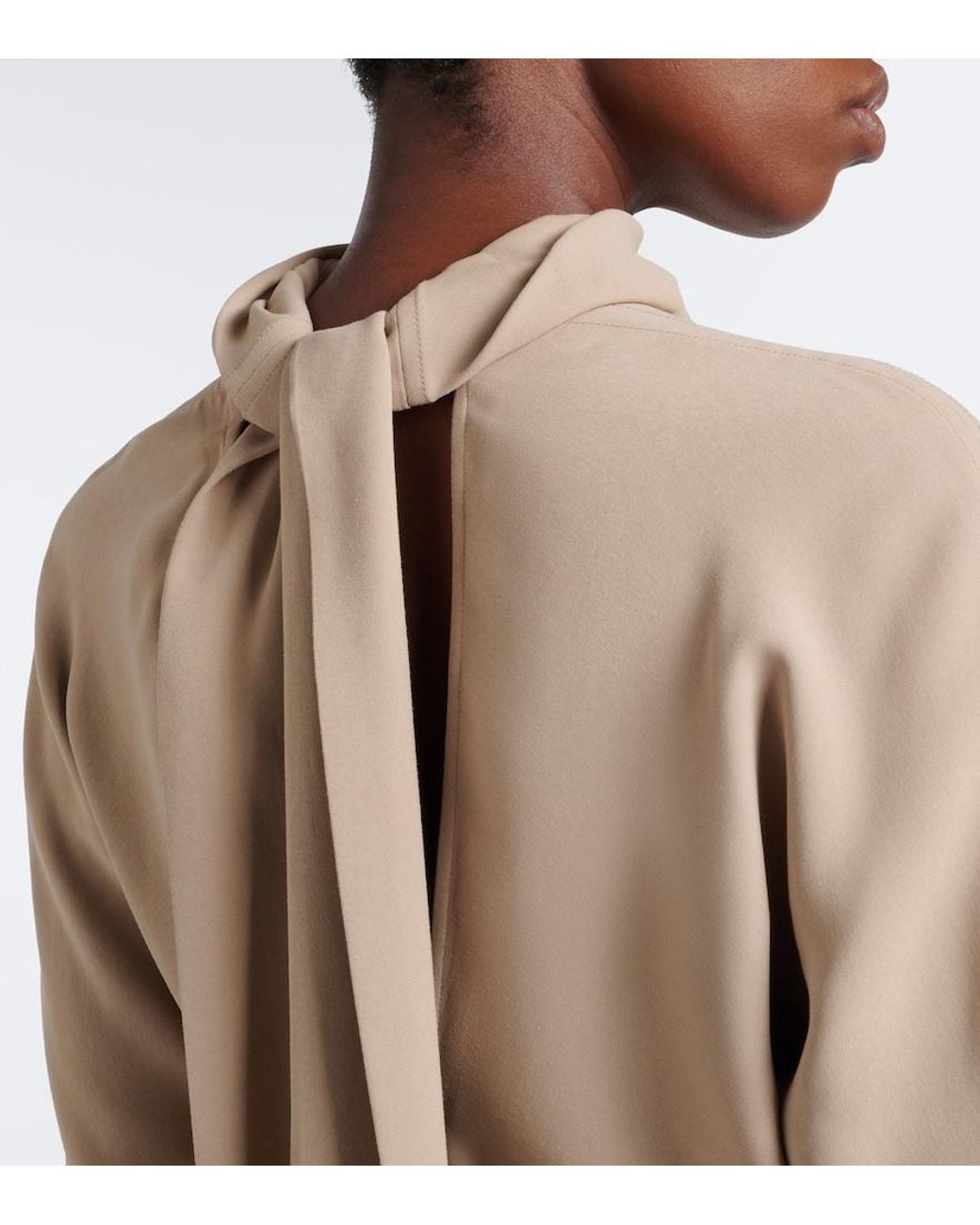 Totême Natural Draped Tie-Neck Cady Midi Dress
