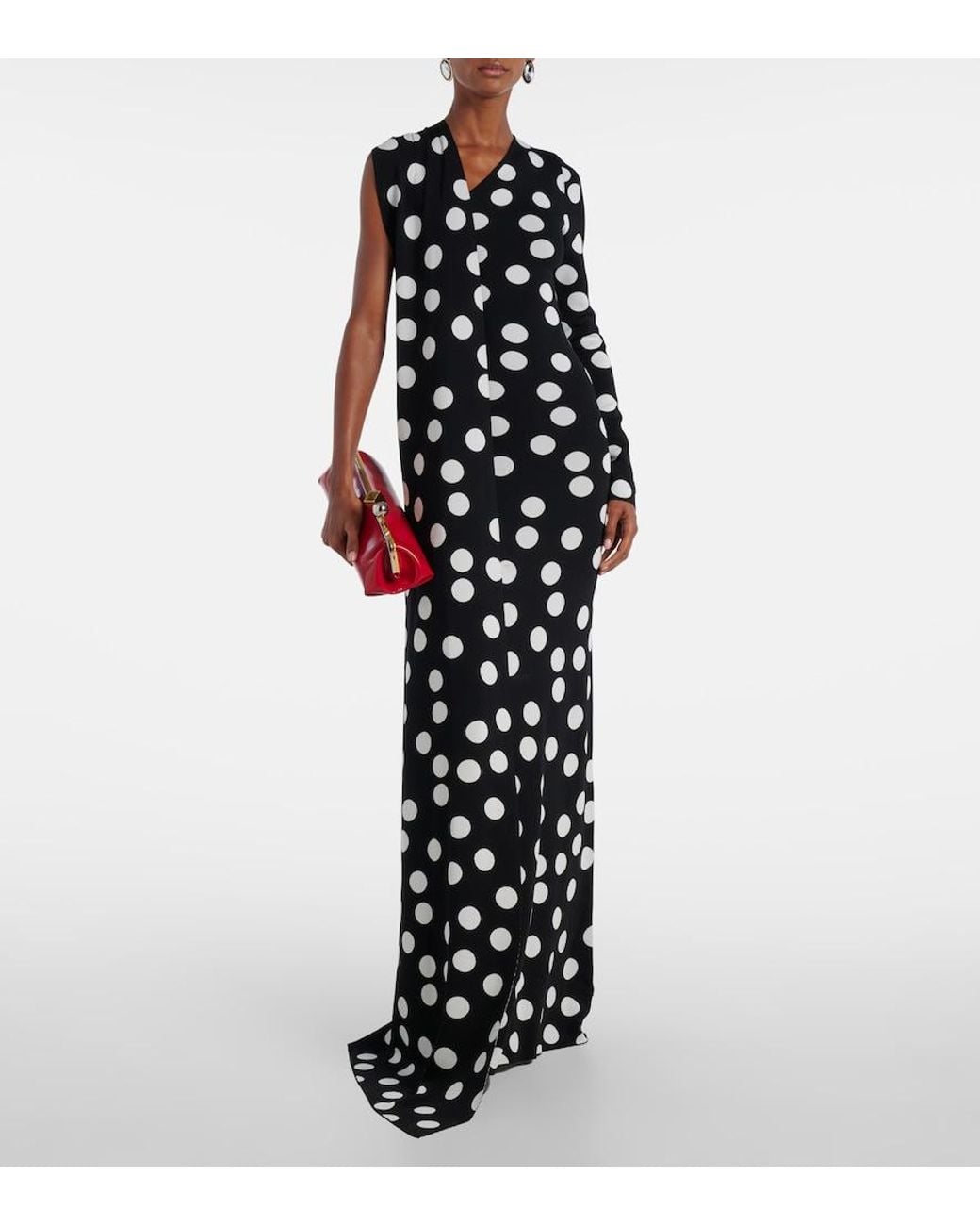 David Koma Black Polka-Dot Scarf-Detail Gown