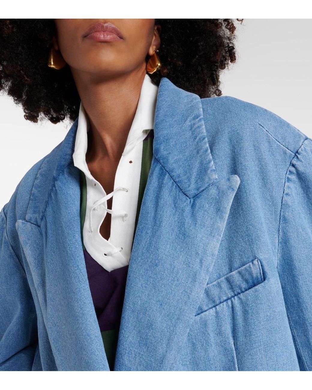 Dries Van Noten Blue Oversized Denim Blazer