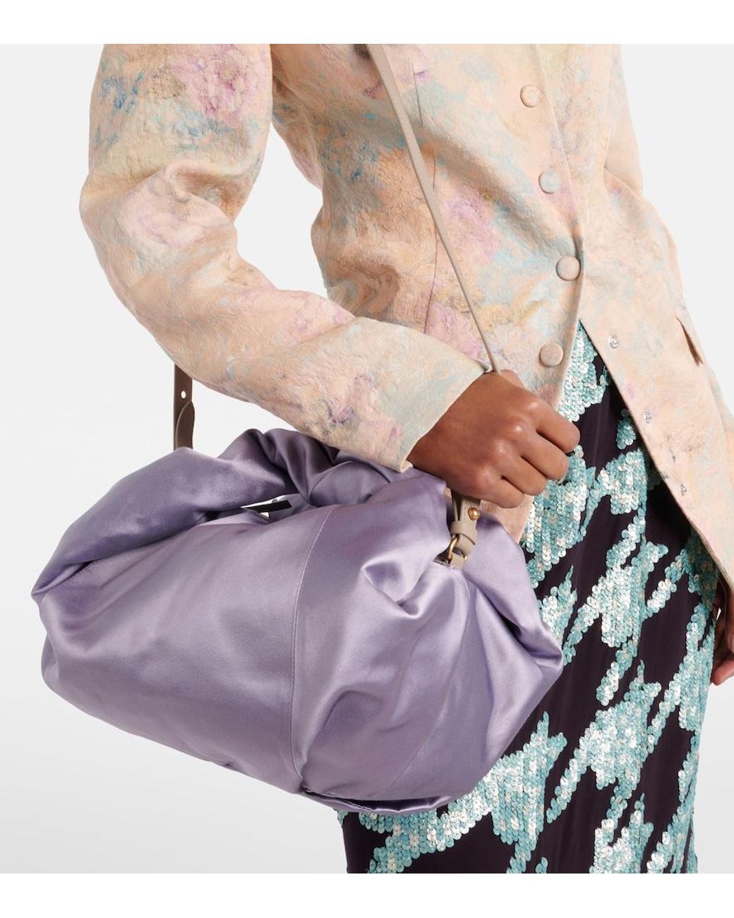 Dries Van Noten Purple Twist Satin Tote Bag