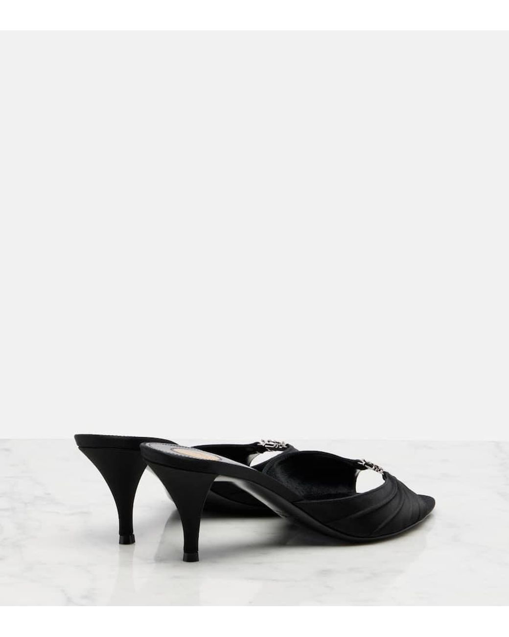 Saint Laurent Black Pantoletten Jerry 60 Aus Satin Mit Kristallen