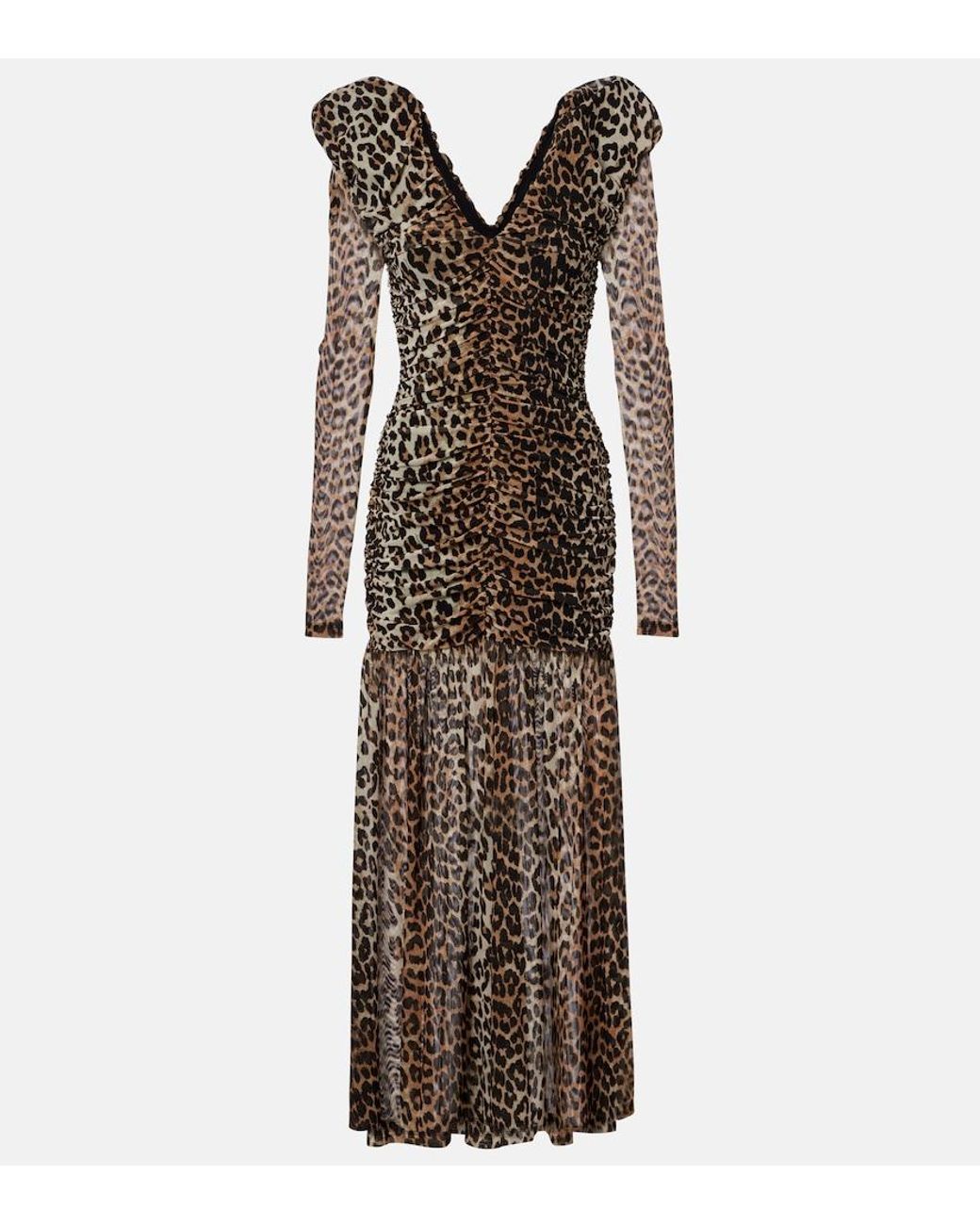 Ganni Brown Leopard-Print Cloque Maxi Dress