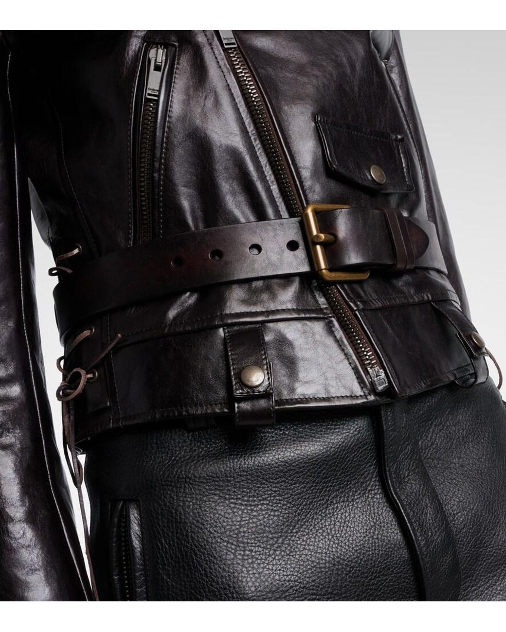 Saint Laurent Black Belted Leather Biker Jacket