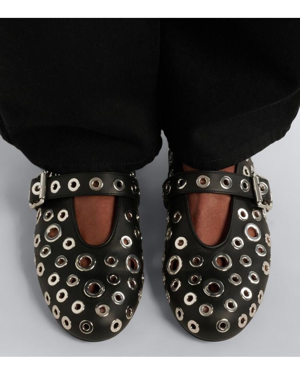 Alaïa Black Studded Leather Ballet Flats