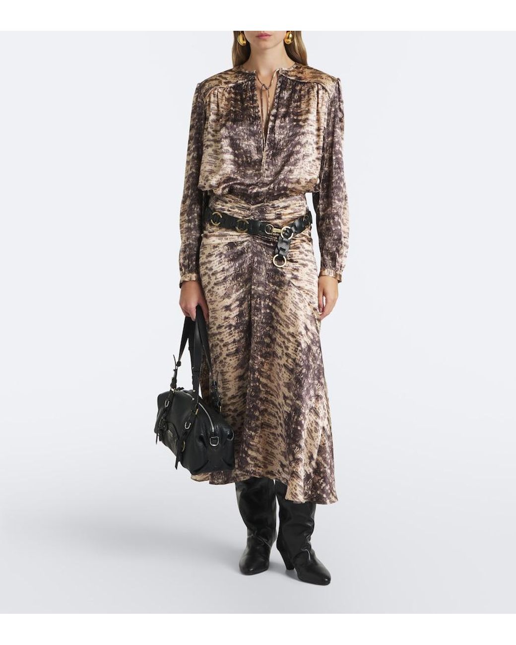 Isabel Marant Brown Laraya Snake-Print Silk Satin Blouse