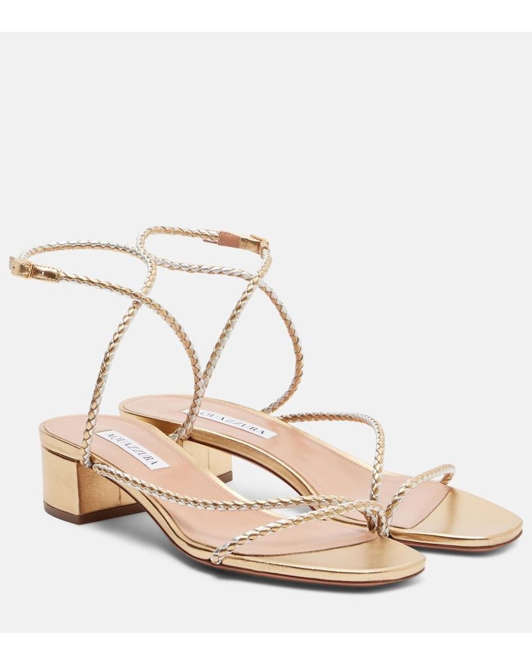 Aquazzura Natural Luca Braided Metallic Leather Sandals