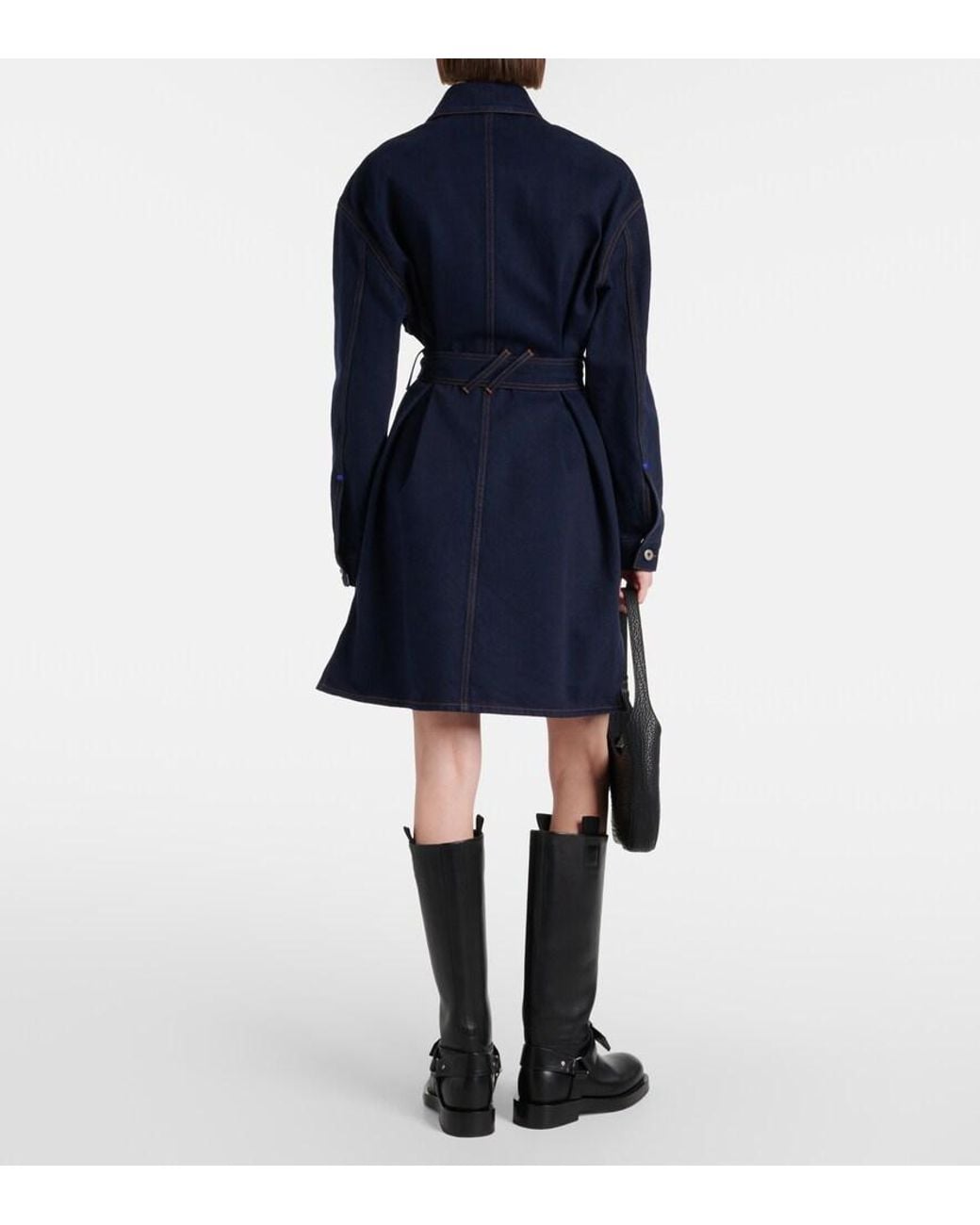 Burberry Blue Belted Denim Shirt Dress