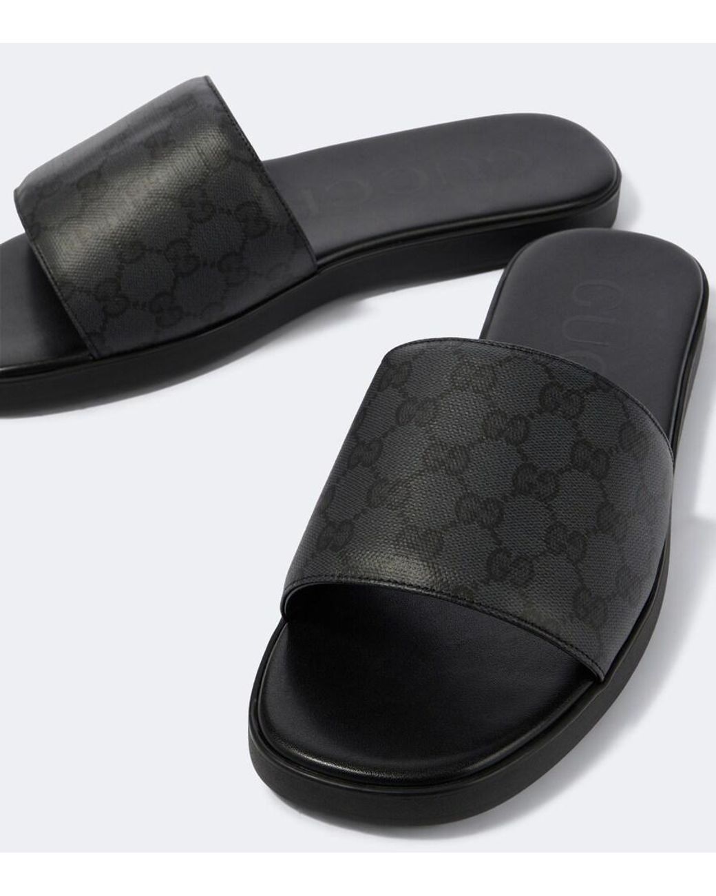Gucci Black Gg Canvas Slides for men