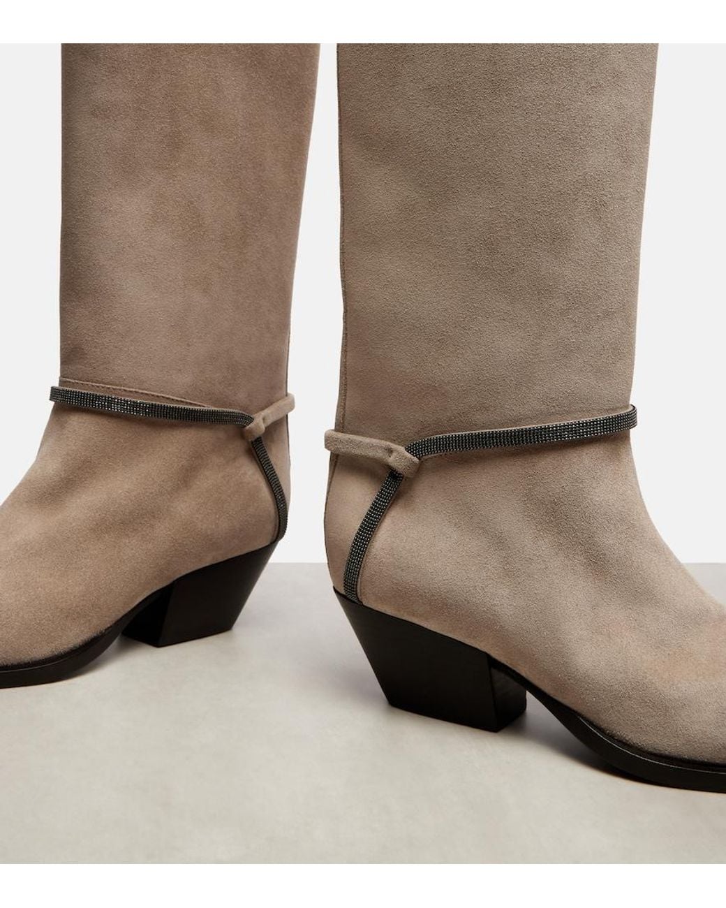 Brunello Cucinelli Brown Monili Suede Knee-High Boots