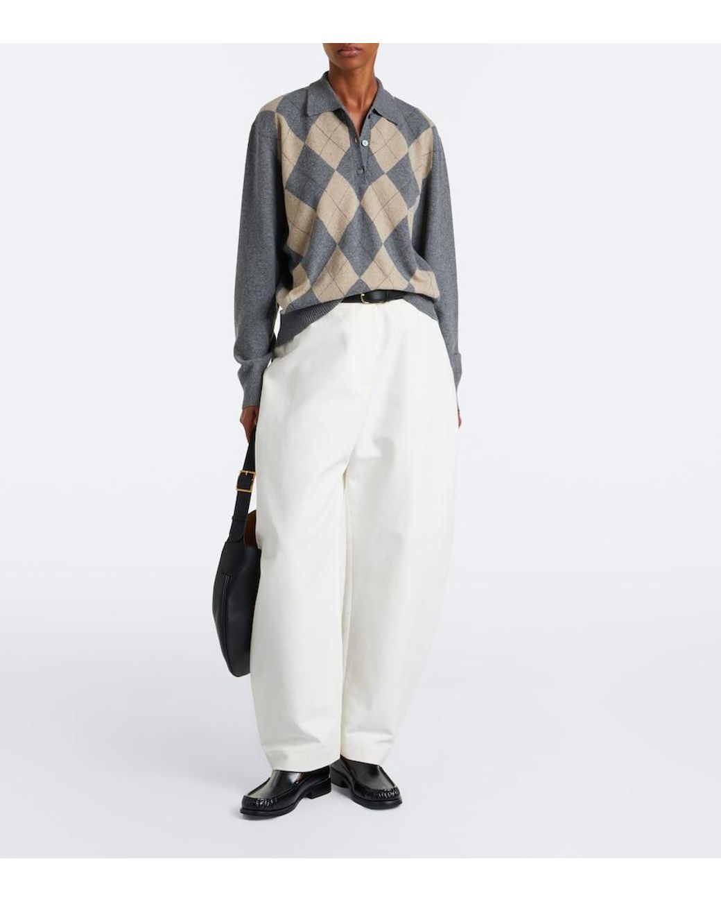 Rohe Gray Argyle Wool-Blend Polo Sweater