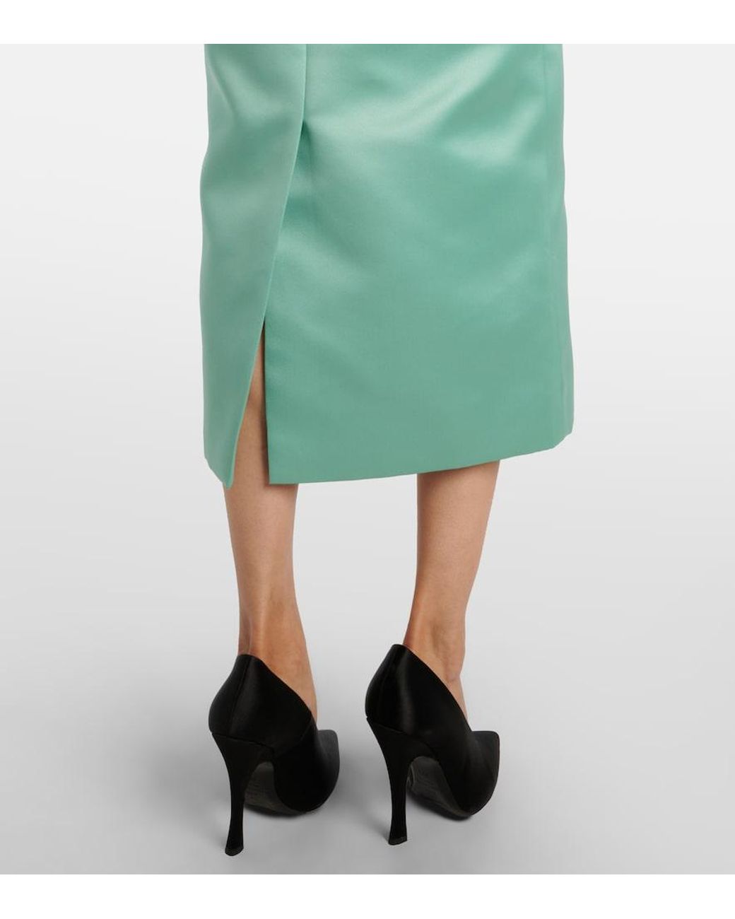 Erdem Green Floral Belted Duchesse Satin Midi Dress