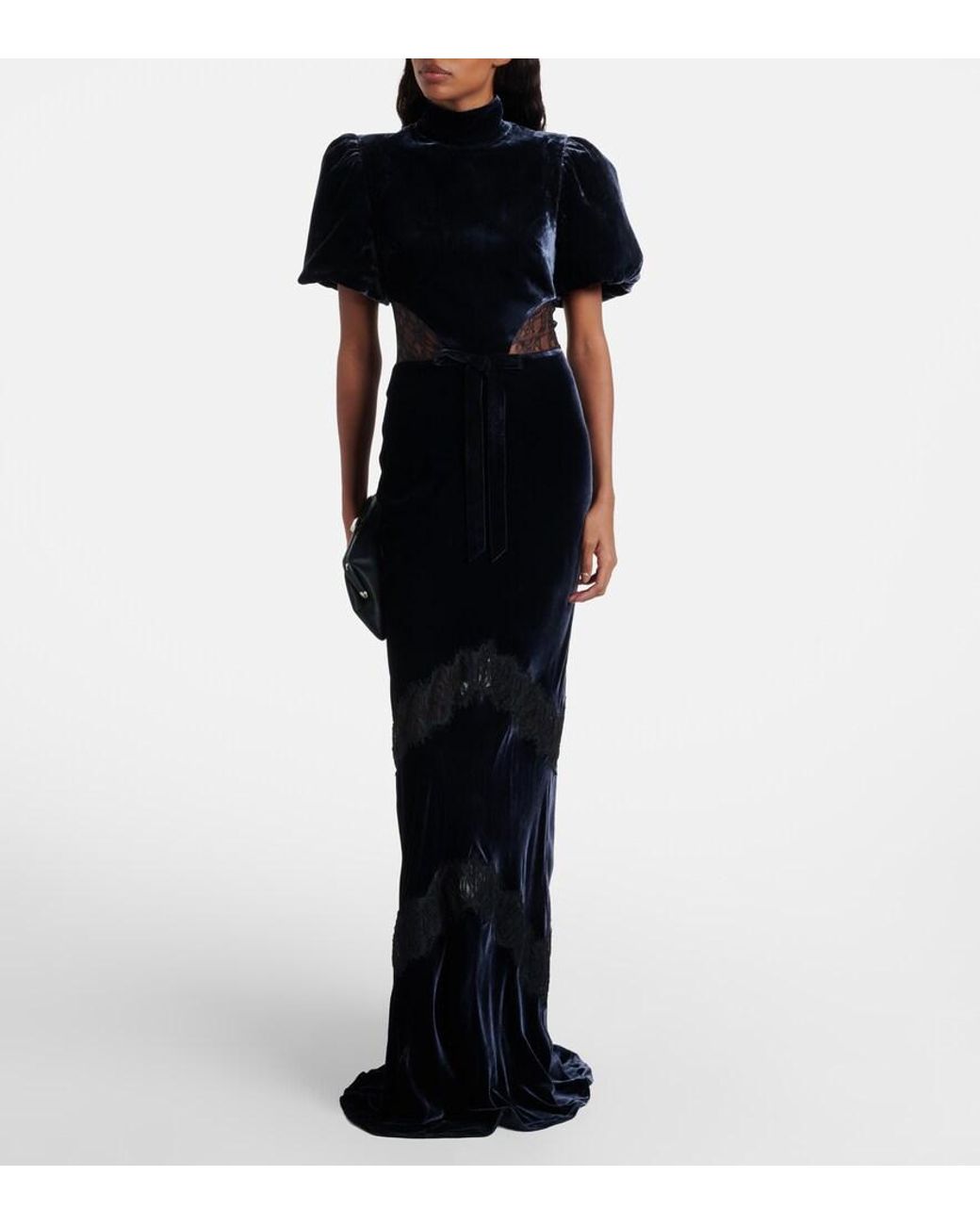 Rebecca Vallance Black Minerva Lace-Trimmed Velvet Gown