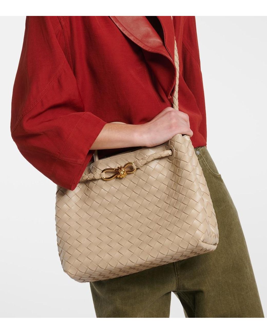 Bottega Veneta Natural Andiamo Intrecciato Medium Leather Tote Bag