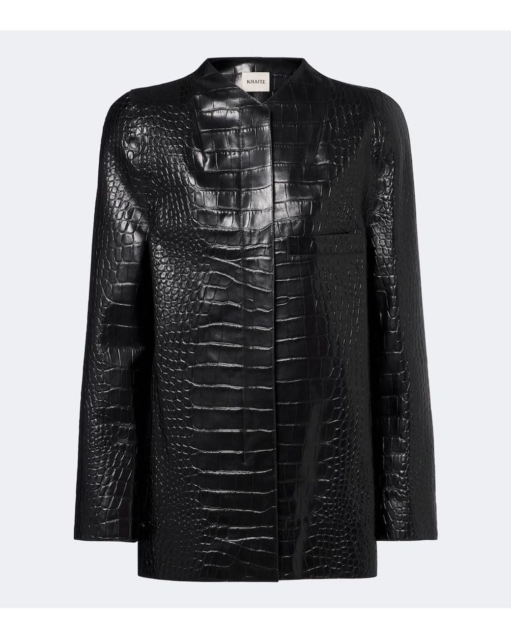 Khaite Black Sadie Croc-Effect Leather Coat