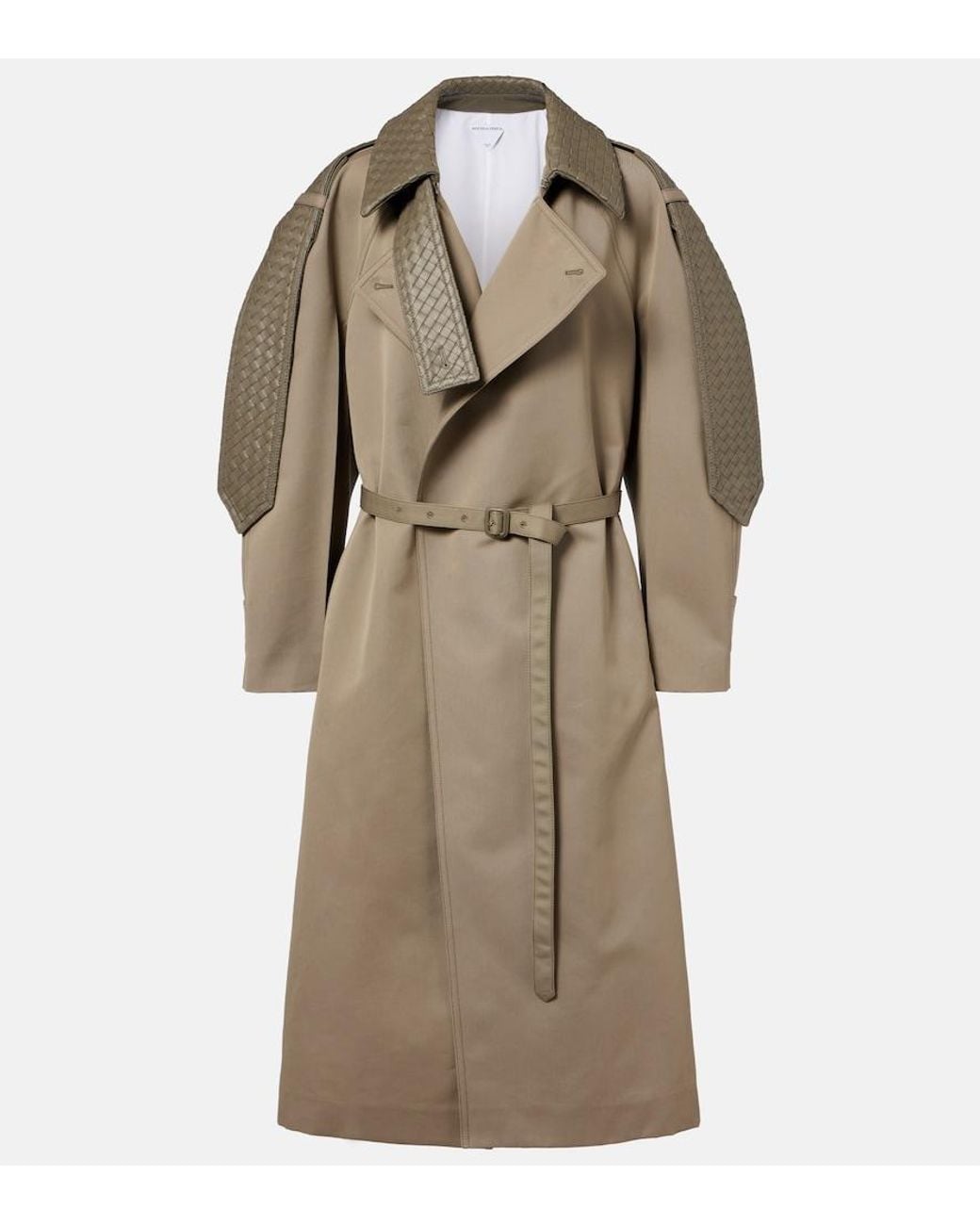 Bottega Veneta Natural Intrecciato Leather-Trimmed Trench Coat