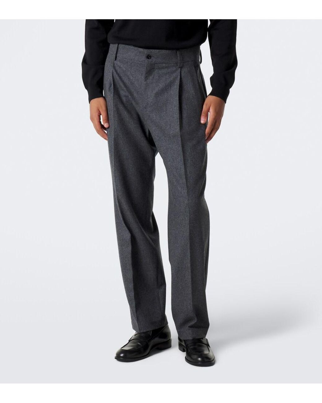 Dolce & Gabbana Gray Virgin Wool Flannel Wide-Leg Pants for men