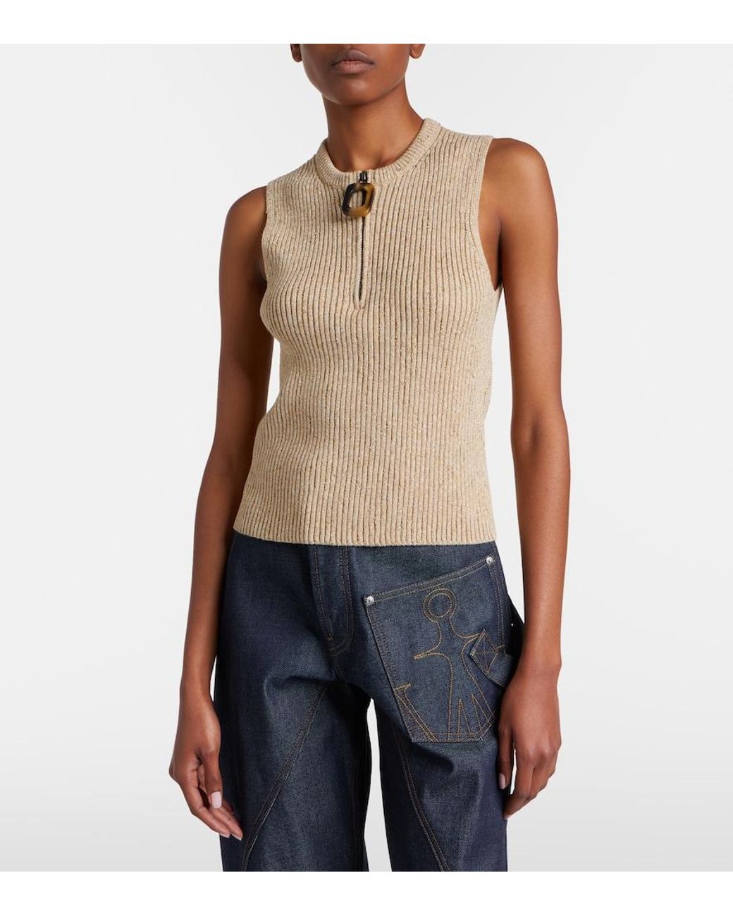 J.W. Anderson Natural Ribbed-Knit Cotton-Blend Tank Top