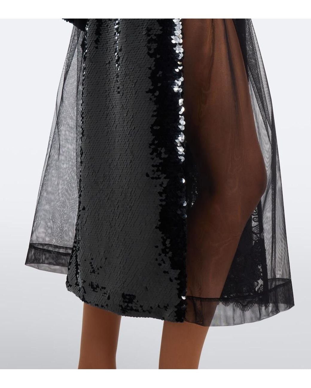 Simone Rocha Black Paneled Lace-Trimmed Sequined Midi Dress