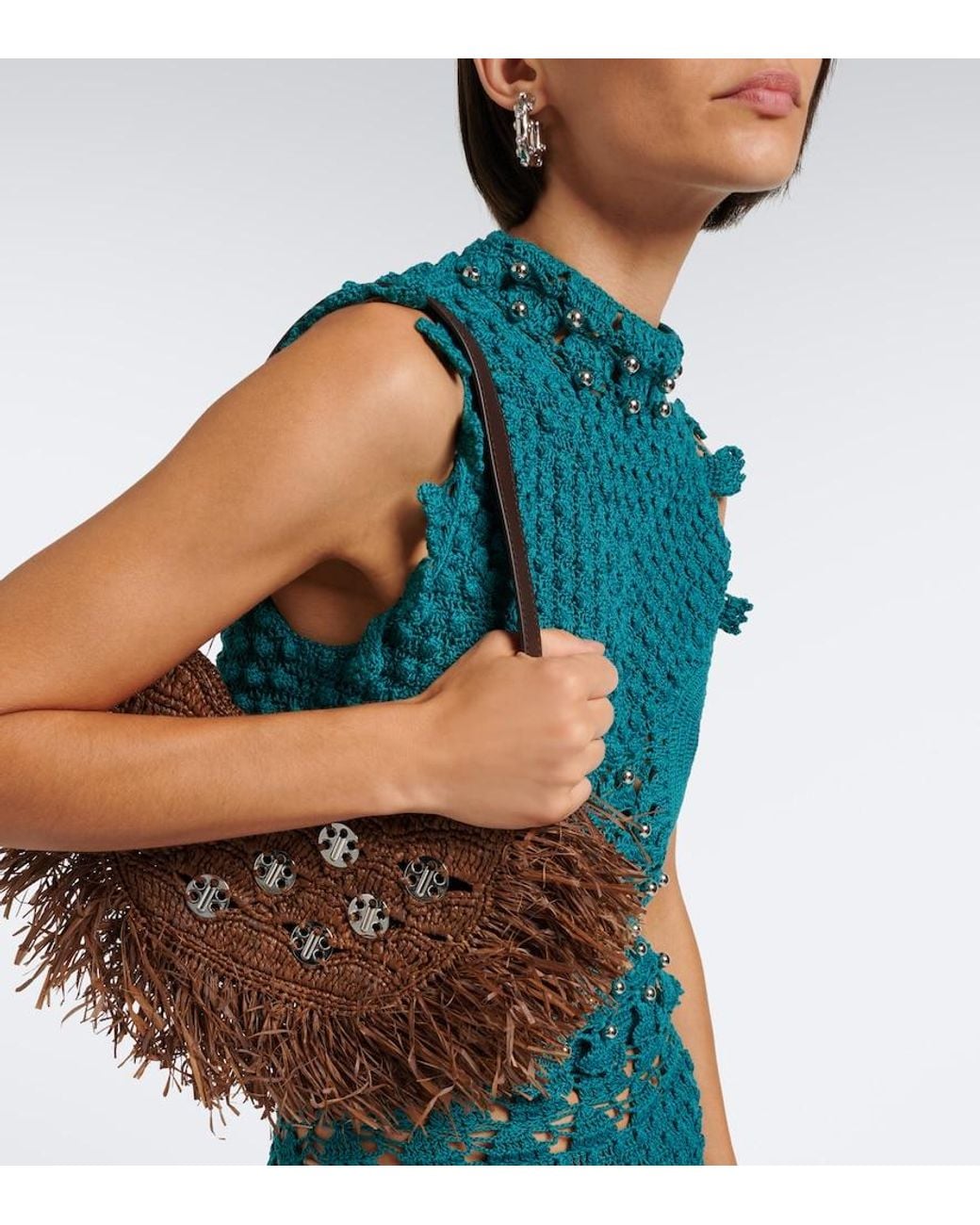 Rabanne Brown Sac A Main Fringed Raffia Top-Handle Bag