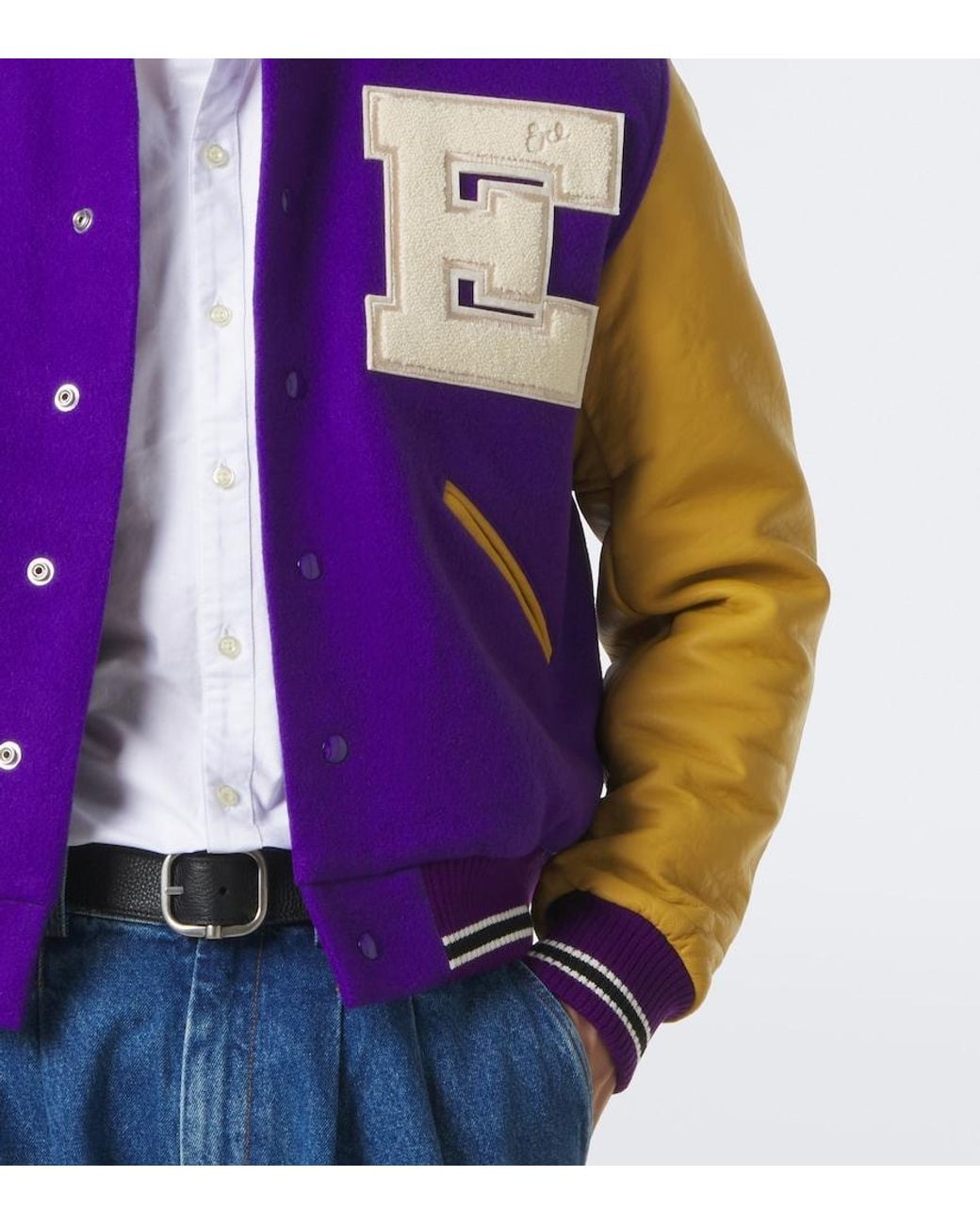 ERL Purple Leather-Trimmed Wool-Blend Bomber Jacket for men