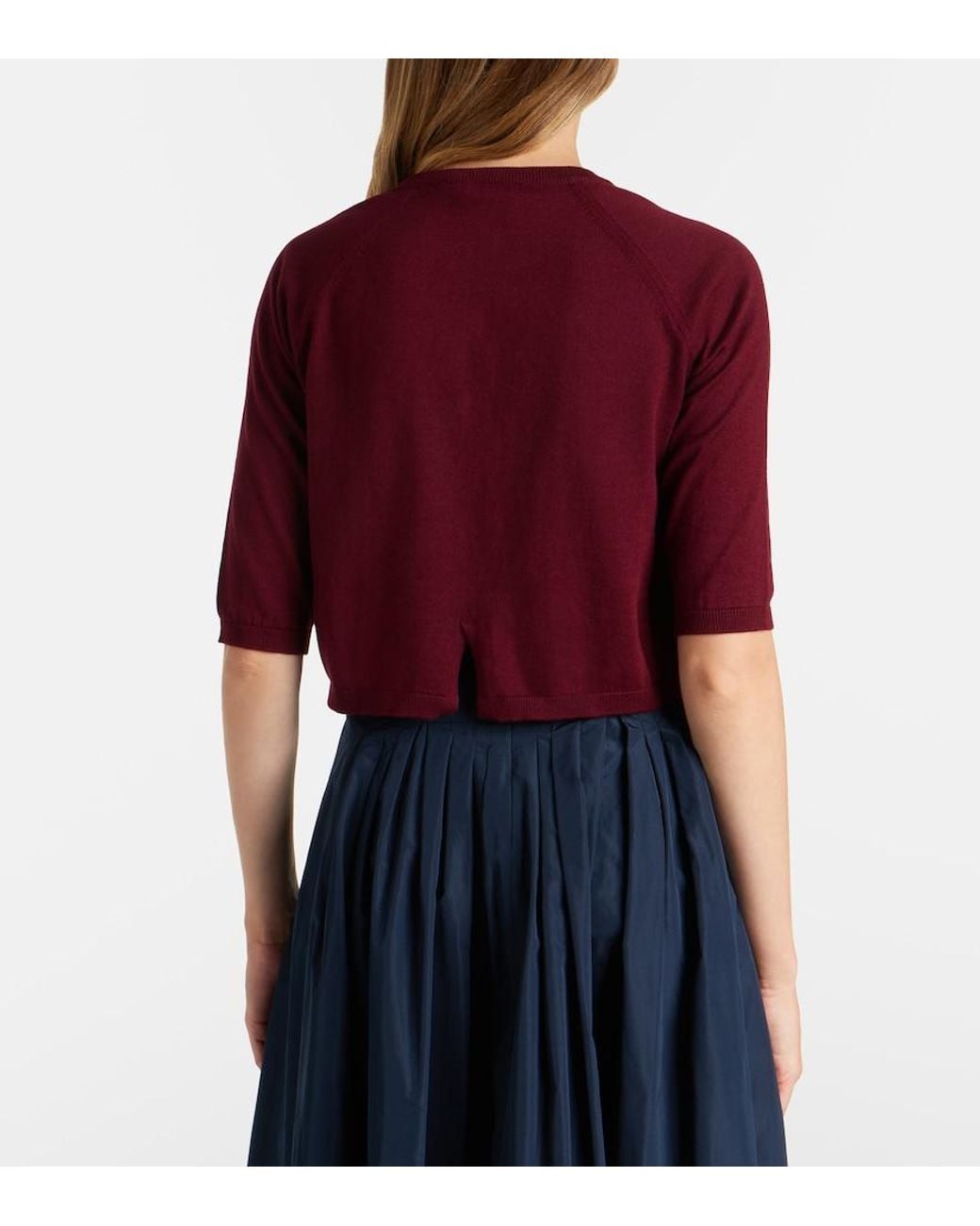 Max Mara Red Cropped Cotton, Silk, And Cashmere Cardigan