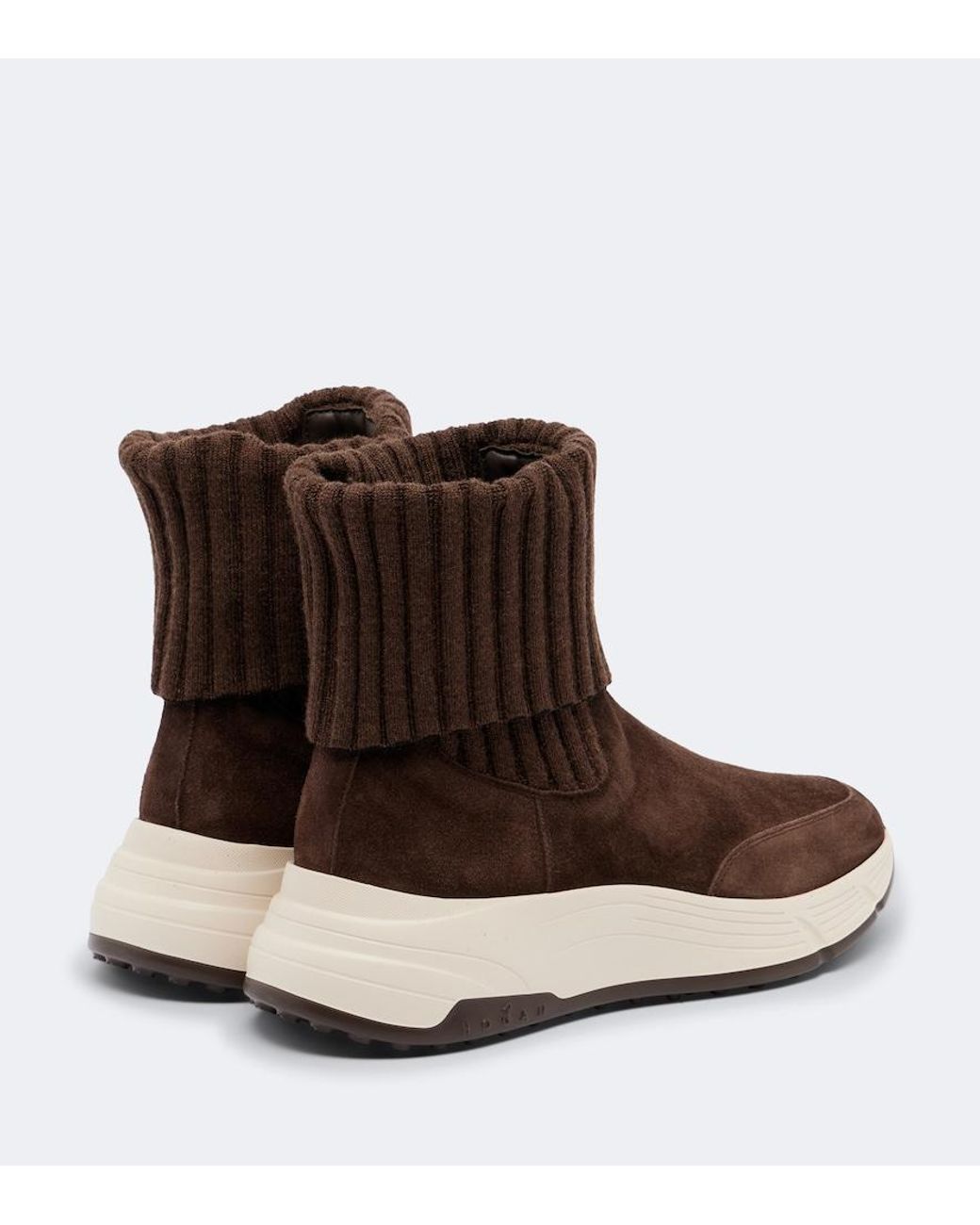 Hogan Brown H669 Knitted Suede Ankle Boots
