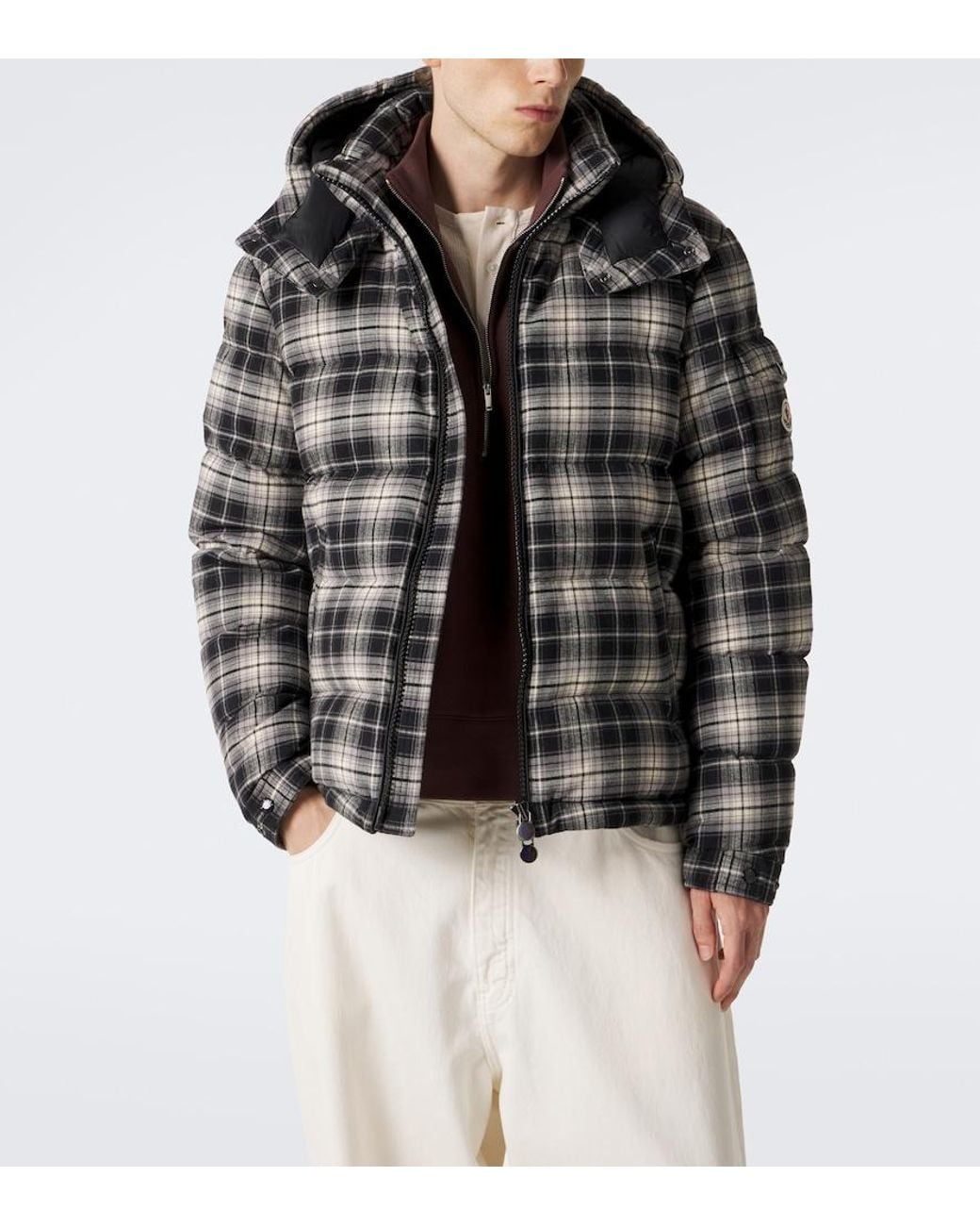 Moncler Black Airor Checked Cotton Flannel Down Jacket for men