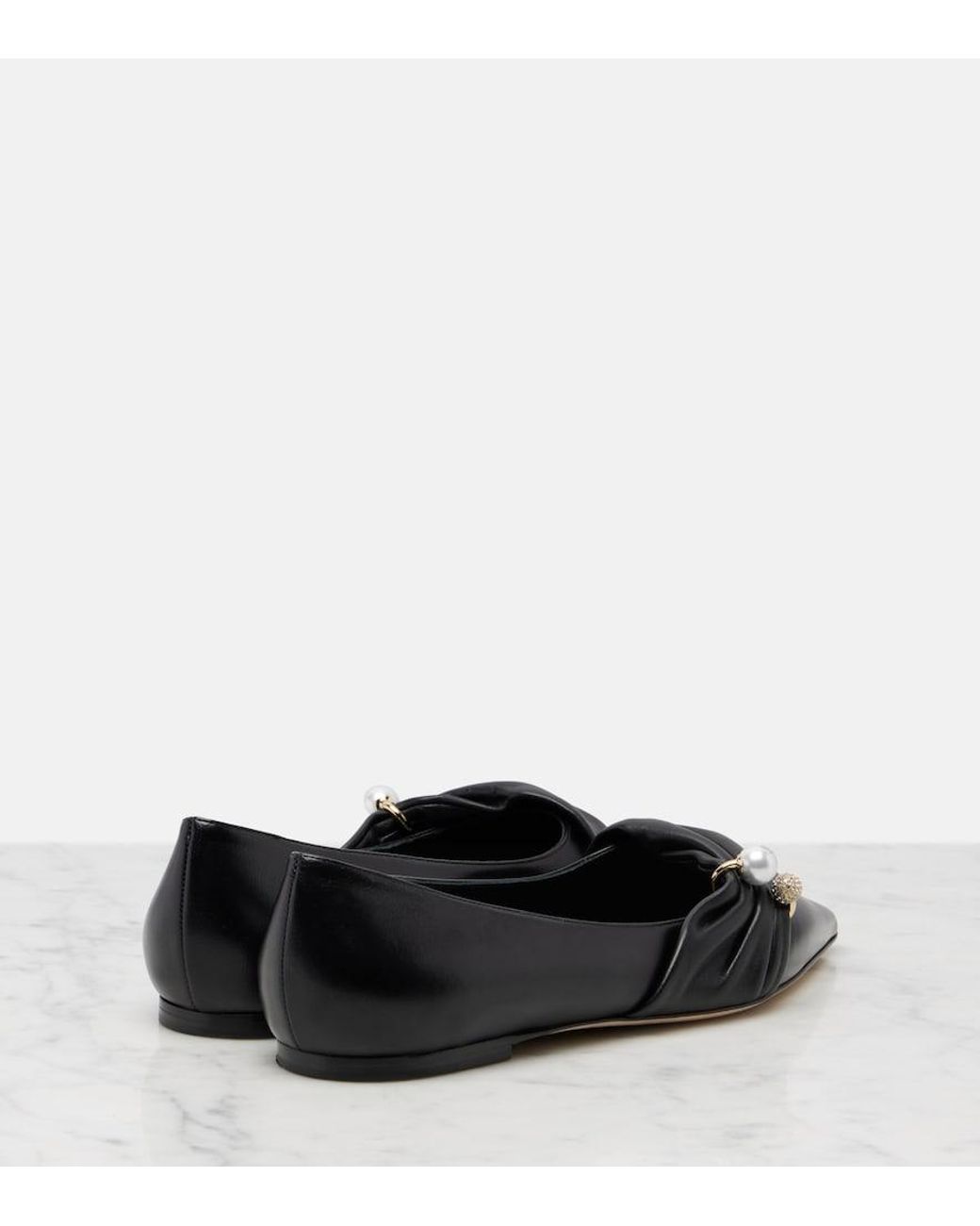 Jimmy Choo Black Rafi Embellished Leather Ballet Flats