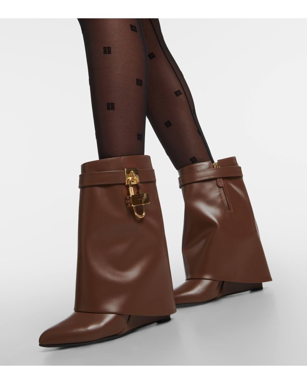 Givenchy Shark Lock Leather Ankle Boots in Brown | Lyst Canada