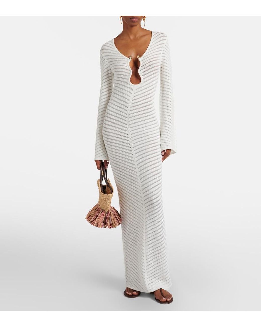 Rebecca Vallance White Cassis Chevron Knitted Maxi Dress