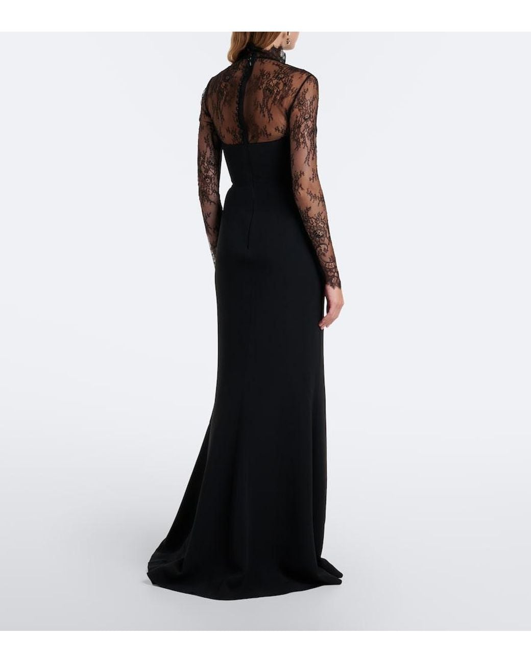 Elie Saab Black Lace-Trimmed Cady Gown