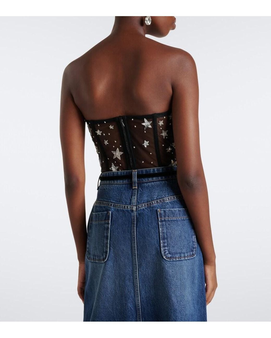 Dolce & Gabbana Black Embellished Mesh Bustier
