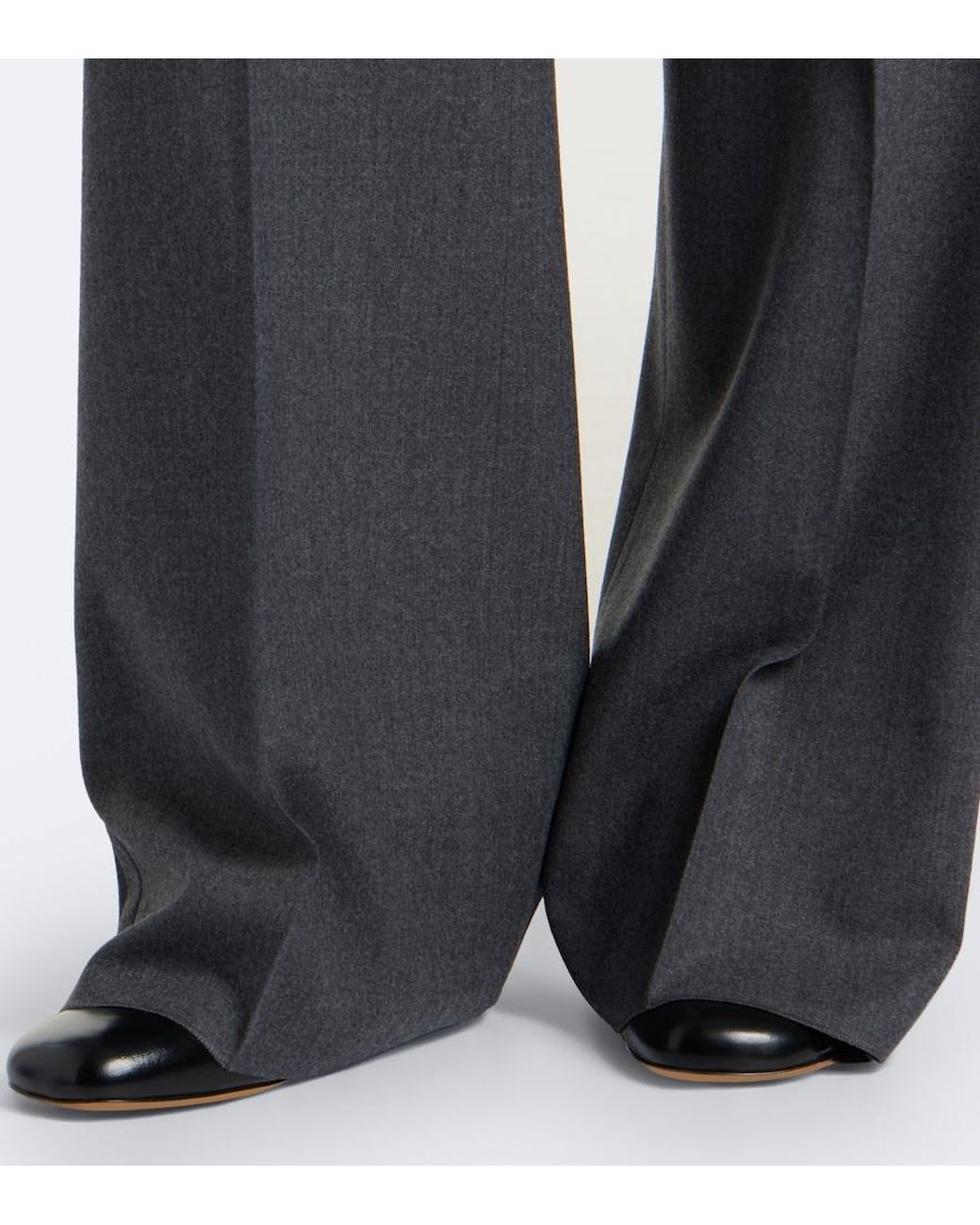 Max Mara Gray Wool-Blend Wide-Leg Pants
